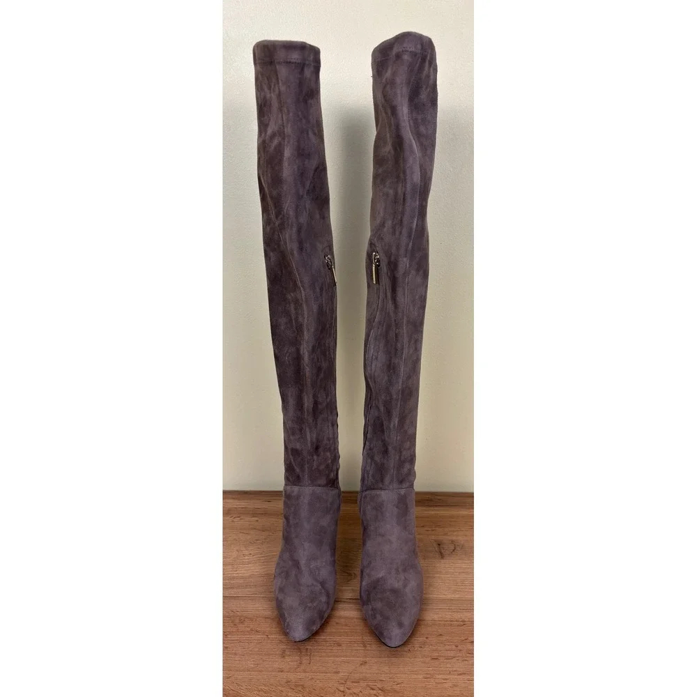 KAREN MILLEN Over-the-Knee Suede Boots Taupe Women Size 36 Stiletto Pointed Toe